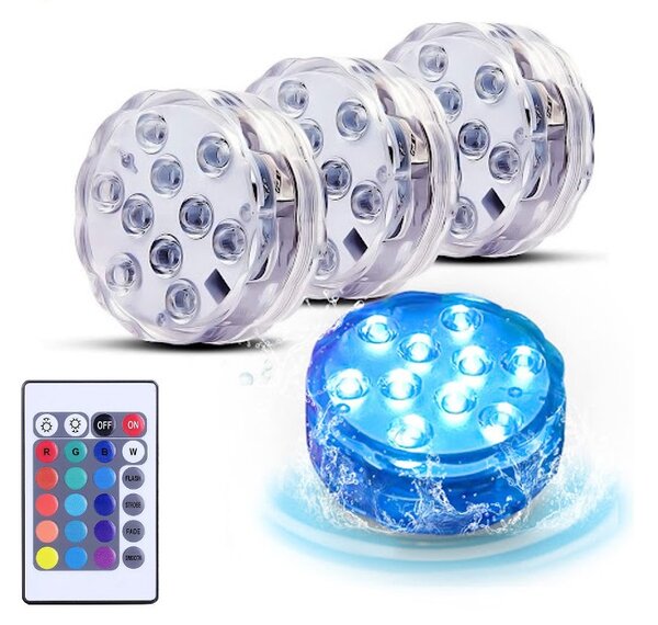 Set 4 lampi LED RGB, cu telecomanda, rezistente la apa