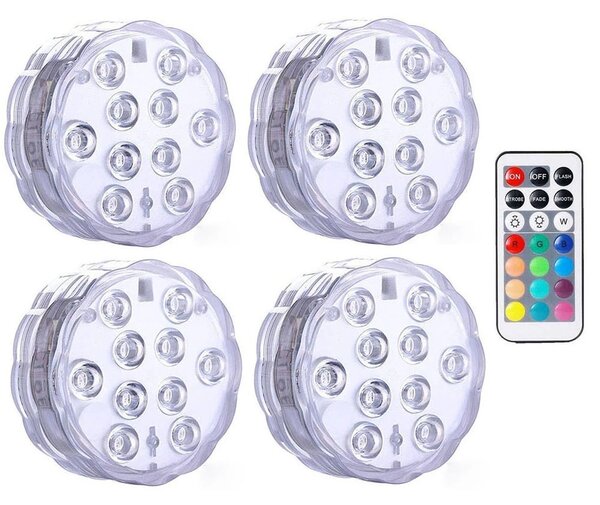 Set 4 lampi LED RGB, cu telecomanda, rezistente la apa