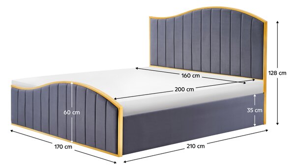 KONDELA Pat cu somieră, 160x200, gri închis ţesătură Velvet/gold crom auriu, GEORGIA