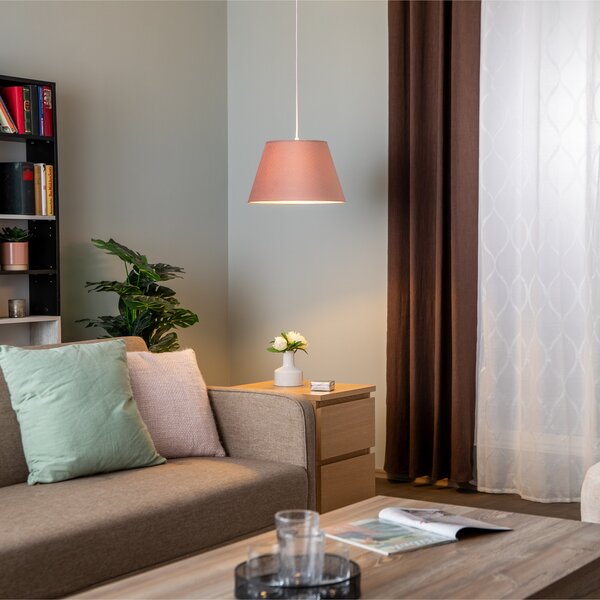 Maco Design Lampă suspendată Rosabelle, conică, roz, 1 bec., reglabil, Roz / Rosé, Camera de zi / sufragerie, Țesătură / Textil