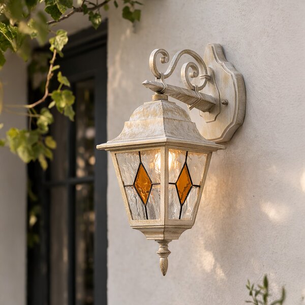 Felinar de perete de exterior vintage bej cu auriu antic IP44 - Antigua Down