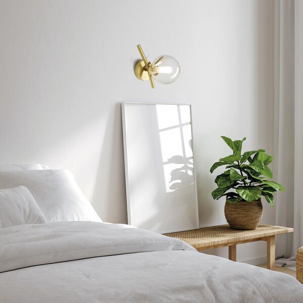 Miloox by Sforzin Camely aplică, auriu periat/clar, 1 becuri, reglabil, Auriu / Alamă, Camera de zi / sufragerie, Sticlă, Design, Perete rotund