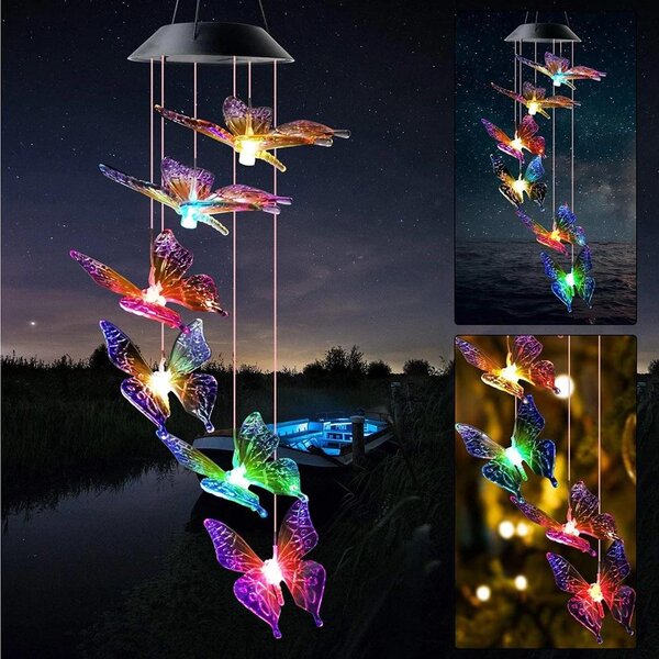 Set 2 x Decoratiune solara, 6 fluturi LED, joc de lumini