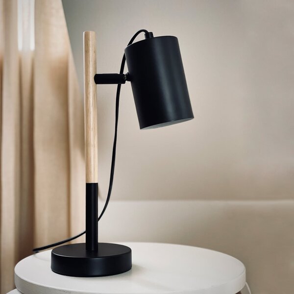 Dyberg Larsen Woody lampă de masă, Negru, Camera de zi / sufragerie, Metal, Design, Umbră de masă