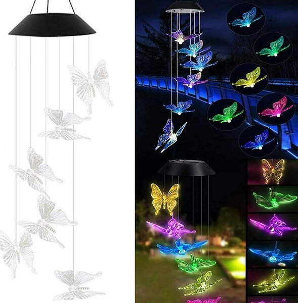 Set 2 x Decoratiune solara, 6 fluturi LED, joc de lumini