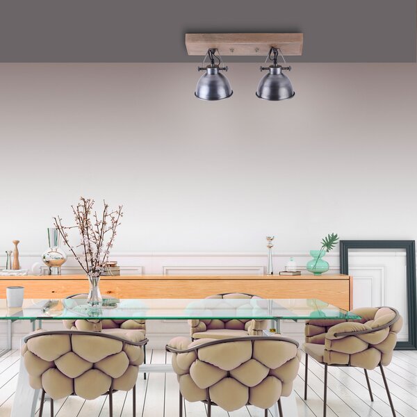 JUST LIGHT. GmbH Plafonieră Samia, 2 lumini, lemn de mango, fier, reglabil, Lemn, Camera de zi / sufragerie, Lemn, Design industrial, Plafon semicircular cu spațiere
