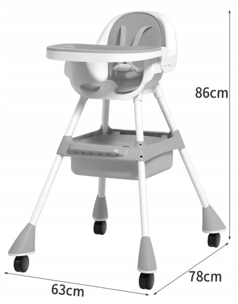 Scaun de masă pentru copii 3in1 practic Gri