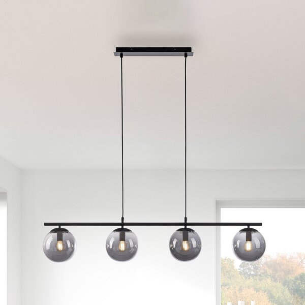 JUST LIGHT. GmbH Lampă suspendată Big Widow, globuri de sticlă, patru lumini, reglabil, Negru, Camera de zi / sufragerie, Metal, Modern, Pandantiv cu flacără multiplă