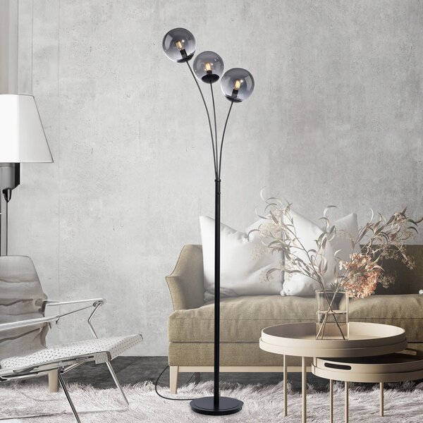 JUST LIGHT. GmbH Lampă de podea Big Widow cu trei abajururi din sticlă, Negru, Camera de zi / sufragerie, Metal, Modern, Umbrelă în picioare
