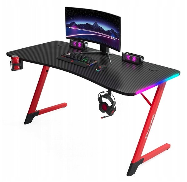 Masă de jocuri neagră și roșie, masă PC cu iluminare LED RGB Šírka: 120 cm