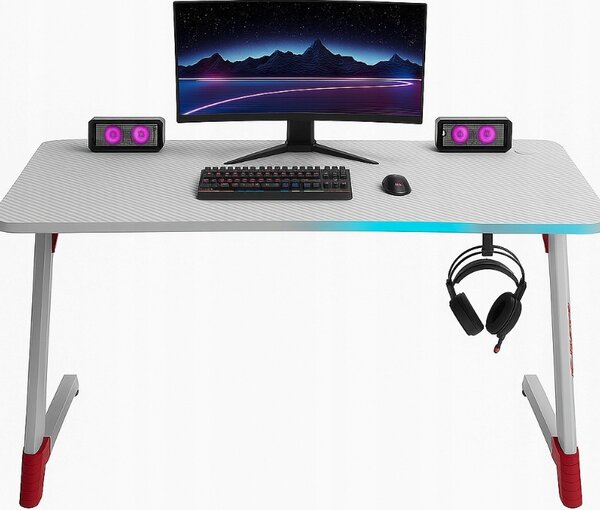 Birou gaming alb cu iluminare RGB LED Šírka: 120 cm