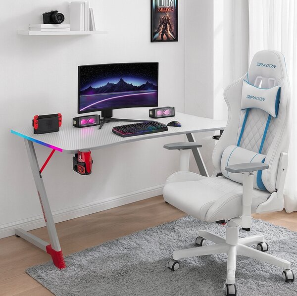 Birou gaming alb cu iluminare RGB LED Šírka: 120 cm
