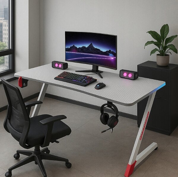 Birou gaming alb cu iluminare RGB LED Šírka: 120 cm