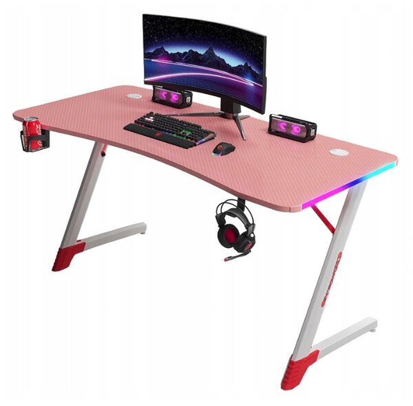 Birou gaming roz, masă PC cu iluminare RGB LED Šírka: 120 cm