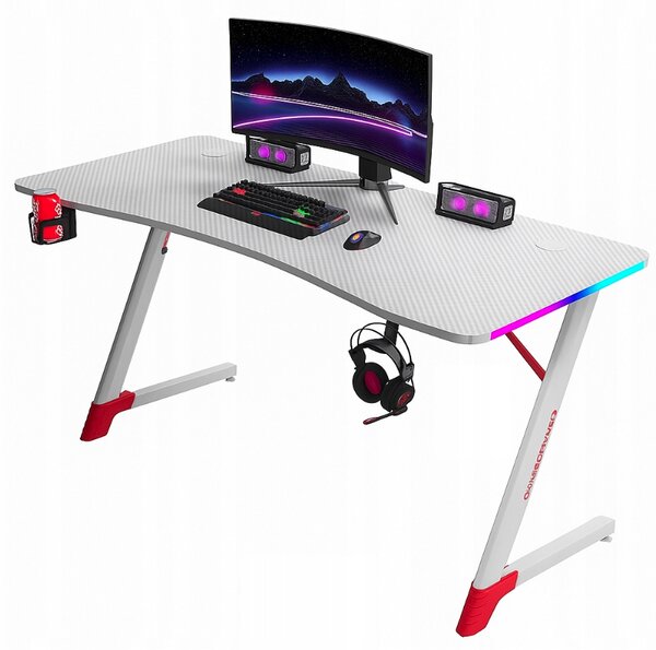 Birou gaming alb cu iluminare RGB LED Šírka: 120 cm