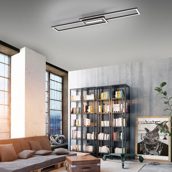 JUST LIGHT. GmbH Plafonieră LED Asmin, CCT, negru, 95x17,5cm, reglabil, Negru, Camera de zi / sufragerie, Aluminiu, Modern, Plafon cu flacără multiplă