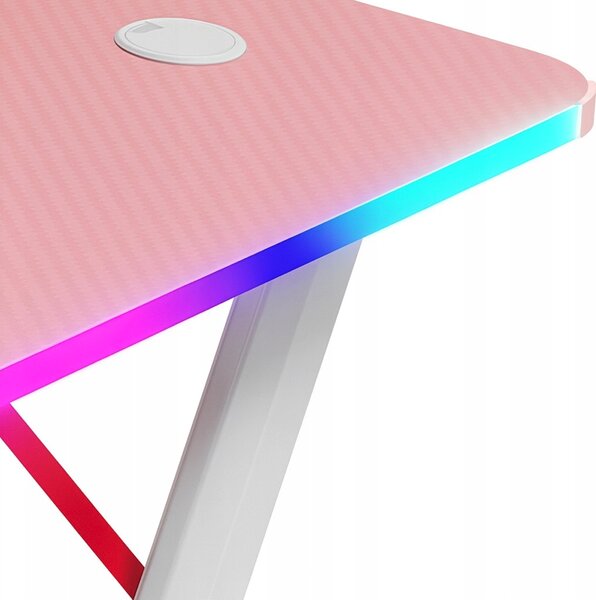 Birou gaming roz, masă PC cu iluminare RGB LED Šírka: 120 cm