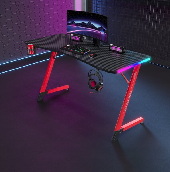 Masă de jocuri neagră și roșie, masă PC cu iluminare LED RGB Šírka: 120 cm