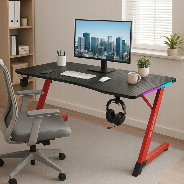 Masă de jocuri neagră și roșie, masă PC cu iluminare LED RGB Šírka: 120 cm