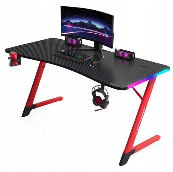 Masă de jocuri neagră și roșie, masă PC cu iluminare LED RGB Šírka: 120 cm