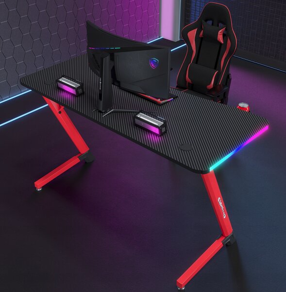 Masă de jocuri neagră și roșie, masă PC cu iluminare LED RGB Šírka: 120 cm