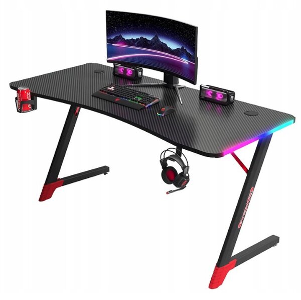 Masă de jocuri neagră, masă PC cu iluminare LED RGB Šírka: 140 cm