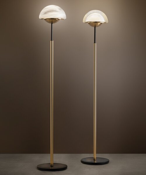 Sil-Lux Moon lampadar din sticlă de Murano, alabastru, Auriu / Alamă, Camera de zi / sufragerie, Metal, Design