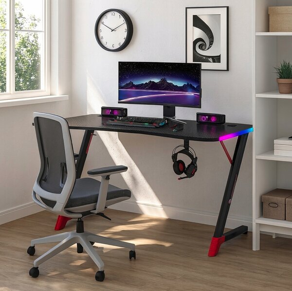 Masă de jocuri neagră, masă PC cu iluminare LED RGB Šírka: 140 cm