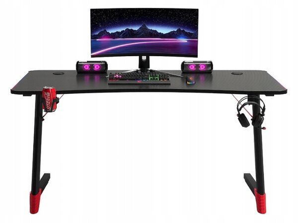 Masă de jocuri neagră, masă PC cu iluminare LED RGB Šírka: 140 cm