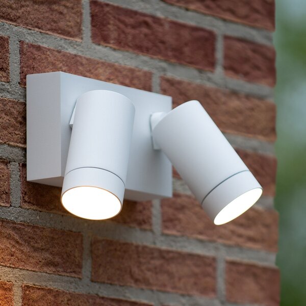 Lucide Spot de perete pentru exterior Taylor Sensor, 2 becuri alb, reglabil, Alb, Metal, Modern