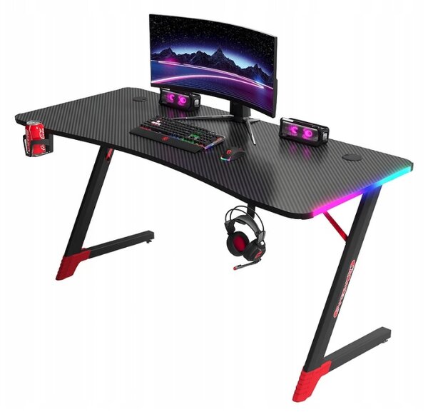 Masă de jocuri neagră, masă PC cu iluminare LED RGB Šírka: 140 cm