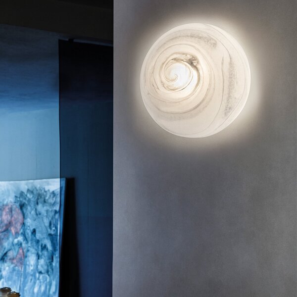 Sil-Lux Plafonieră Moon, sticlă de Murano, alabastru, Ø 37 cm, reglabil, Alb, Camera de zi / sufragerie, Metal, Design