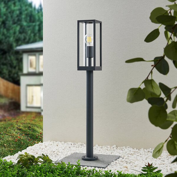 Lindby Giavanna bornă luminoasă, 80 cm, antracit, IP44, E27, reglabil, Negru, Sticlă, Modern