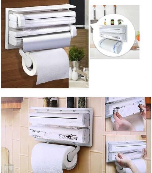 Dispenser triplu de bucatarie pentru hartie, folie aluminiu si folie stretch