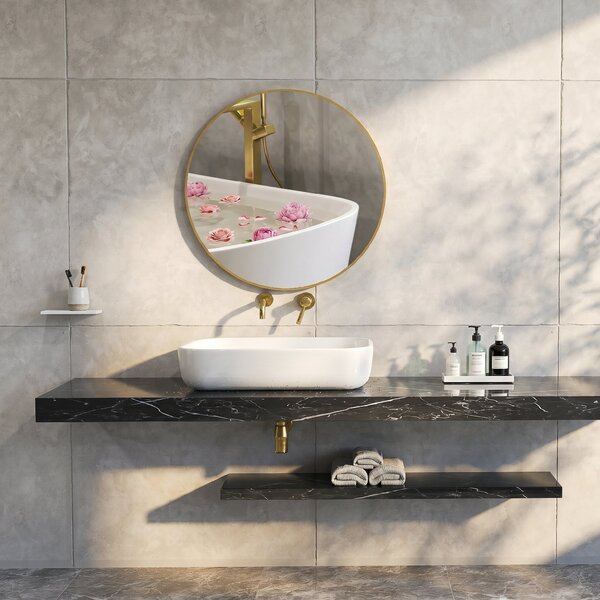 HOMCOM Oglindă Rotundă pentru Baie, din Sticlă și Oțel, Ø70x2.5 cm, culoare Auriu | Aosom Romania