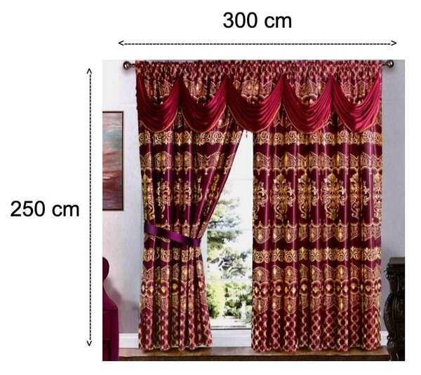 Set draperii Jacquard, 300 x 250, Visiniu