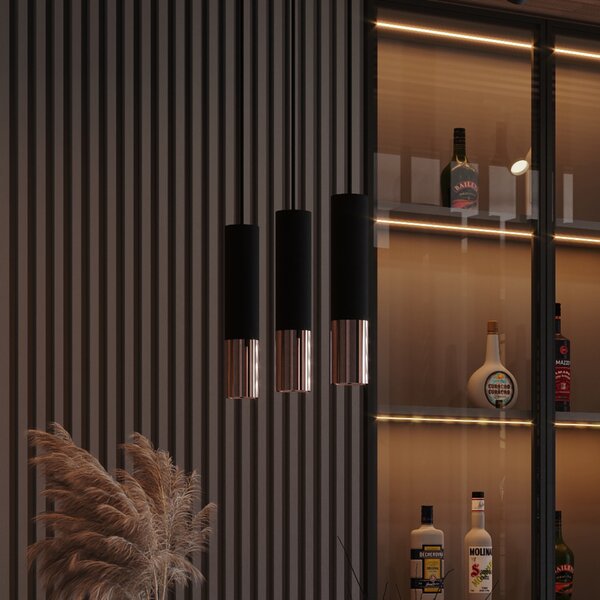 Euluna Thalassa lampă suspendată 3 becuri GU10 negru/cupru, reglabil, Negru, Camera de zi / sufragerie, Metal, Modern