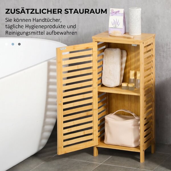 Kleankin Dulap pentru Baie din Bambus, Spațiu de Depozitare Pardoseală cu Raft Reglabil, Design Natural | Aosom Romania
