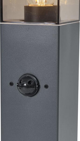 Lampă de exterior gri închis cu sticlă fumurie 80cm IP44 cu priză și senzor de mișcare - Malios