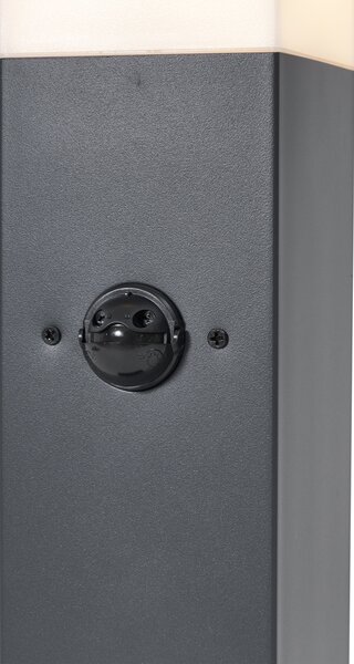 Lampă de exterior gri închis cu sticlă opală 45cm IP44 cu priză și senzor de mișcare - Malios