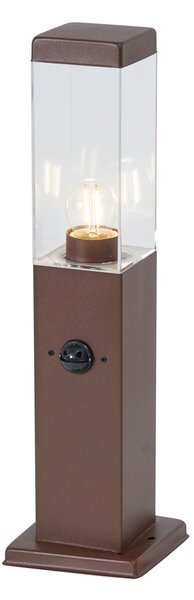 Lampă de exterior maro rugină cu sticlă transparentă 45cm IP44 cu priză și senzor de mișcare - Malios