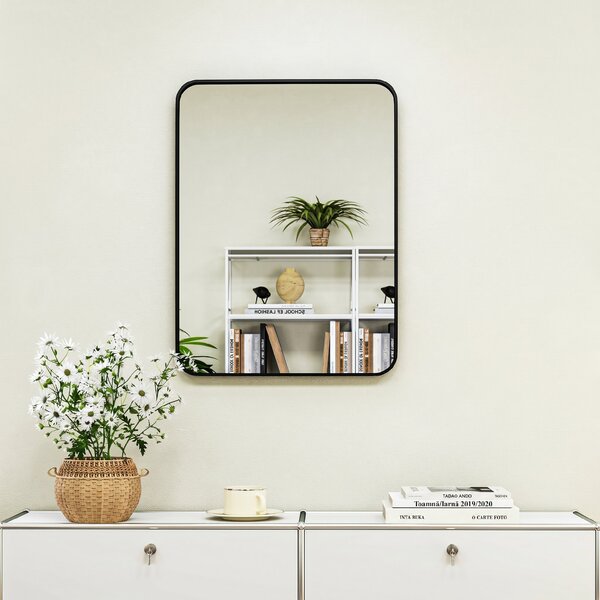 HOMCOM Oglindă de Baie 60 x 80 cm Oglindă Decorativă de Perete cu Ramă Metalică și Cârlig Ușor de Agățat pentru Sufragerie, Hol, Intrare - Negru | Aosom Romania