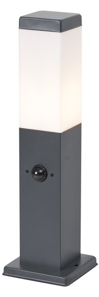 Lampă de exterior gri închis cu sticlă opală 45cm IP44 cu priză și senzor de mișcare - Malios