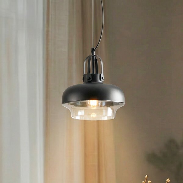 Avonni Lampă suspendată AV-5064-1BSY, abajur metal și sticlă, reglabil, Negru, Camera de zi / sufragerie, Metal