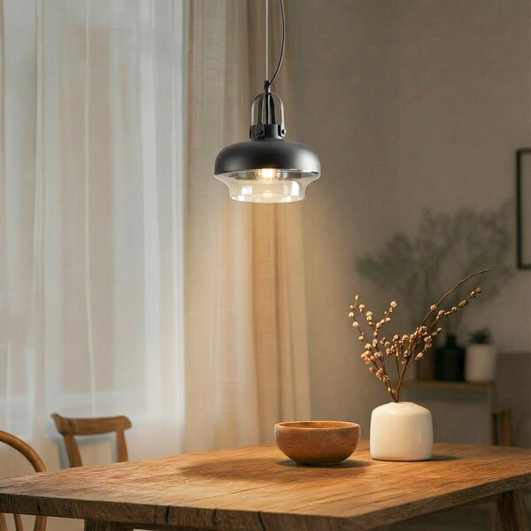 Avonni Lampă suspendată AV-5064-1BSY, abajur metal și sticlă, reglabil, Negru, Camera de zi / sufragerie, Metal