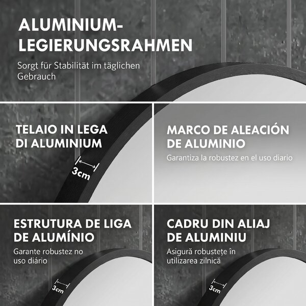 HOMCOM Oglindă pentru Baie cu Ramă din Aluminiu, 40x70 cm, Negru | Aosom Romania