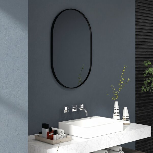 HOMCOM Oglindă pentru Baie cu Ramă din Aluminiu, 40x70 cm, Negru | Aosom Romania