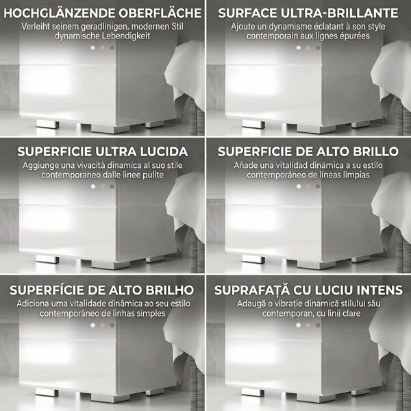 Dulap de Podea cu Luciu Inalt pentru Baie, Dulap de Depozitare Independent cu Usi, Sertar si Rafturi Reglabile, Alb kleankin | Aosom Romania