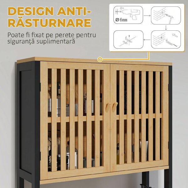 HOMCOM Dulap Baie cu Economie de Spațiu, Dulap Deasupra Toaletei cu 2 Uși și Raft Deschis, 60x21,5x172 cm, Lemn Natural | Aosom Romania