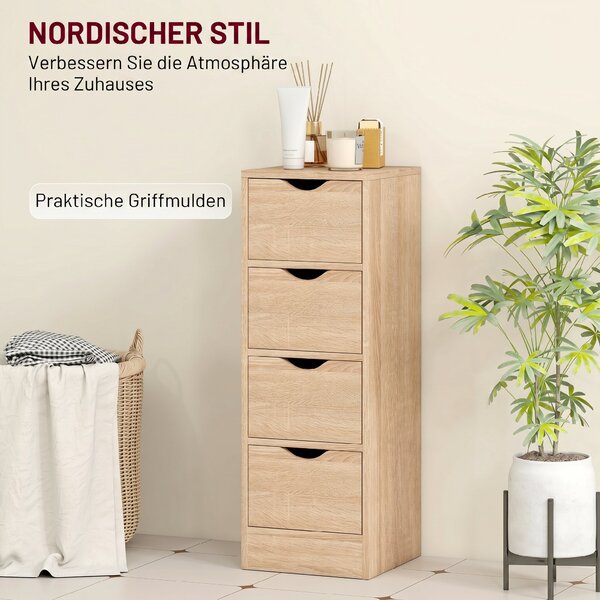 HOMCOM Dulap de Baie Compact cu 4 Sertare și Mânere Sculpatate, Stil Nordic | Aosom Romania